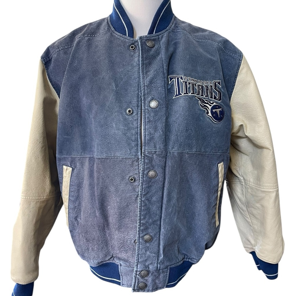 G-III CARL BANKS Tennessee Titans Vintage Suede Leather Jacket NFL Blue MEDIUM
